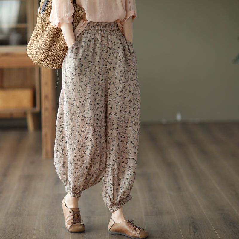 Vrouwen Retro Bloemen Zomer Losse Linnen Broek