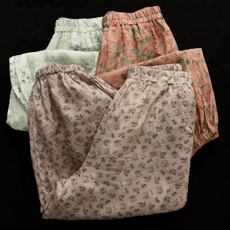 Vrouwen Retro Bloemen Zomer Losse Linnen Broek