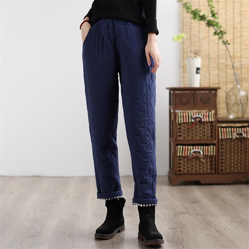 Winter Dames Retro Dikke Katoenen Linnen Casual Broek