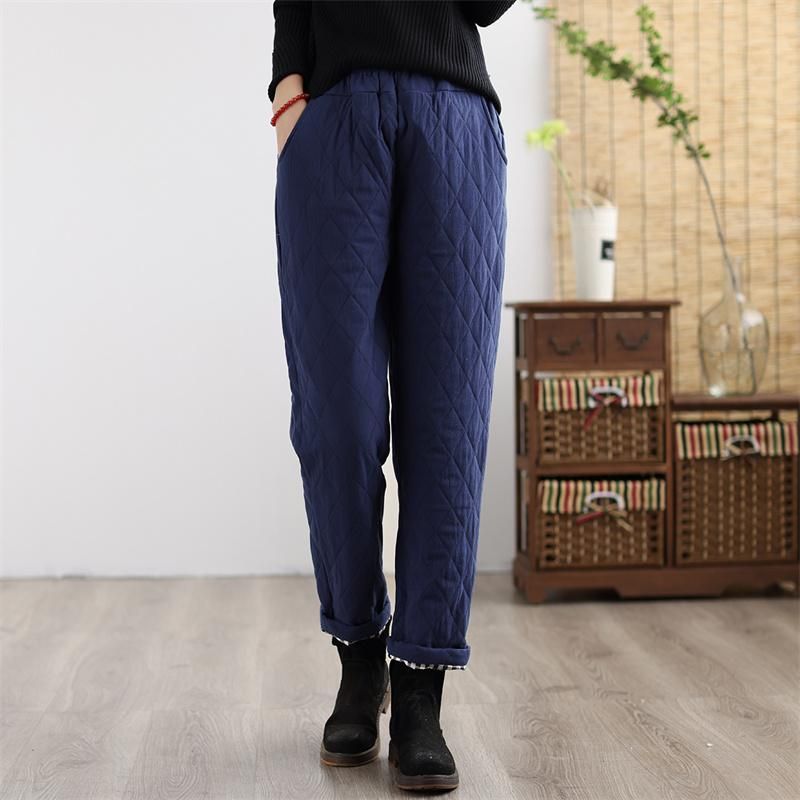 Winter Dames Retro Dikke Katoenen Linnen Casual Broek