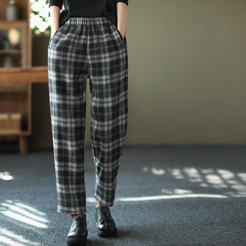 Winter Plaid Dikke Retro Casual Harembroek