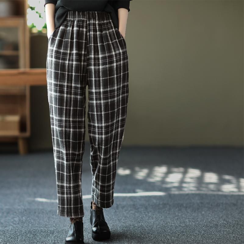 Winter Plaid Dikke Retro Casual Harembroek