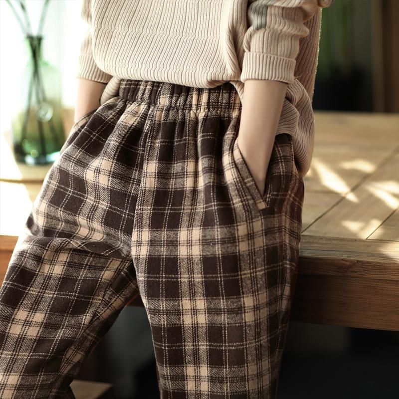 Winter Plaid Dikke Retro Casual Harembroek