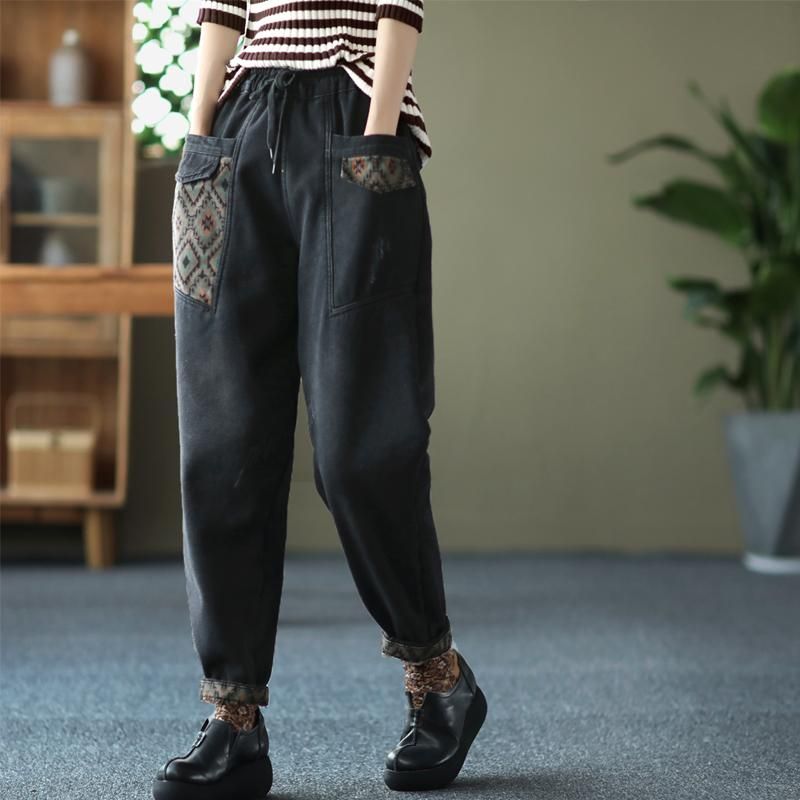 Winter Pluche Patchwork Retro Casual Harem Jeans