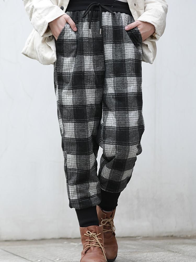 Winter Retro Plaid Warm Potlooddons Broek