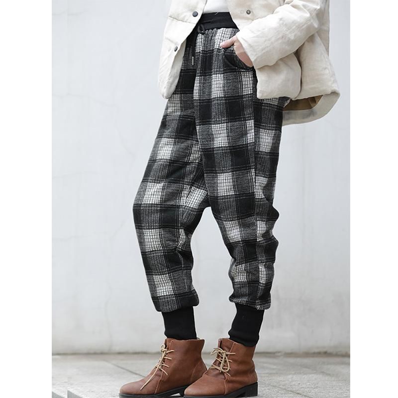 Winter Retro Plaid Warm Potlooddons Broek