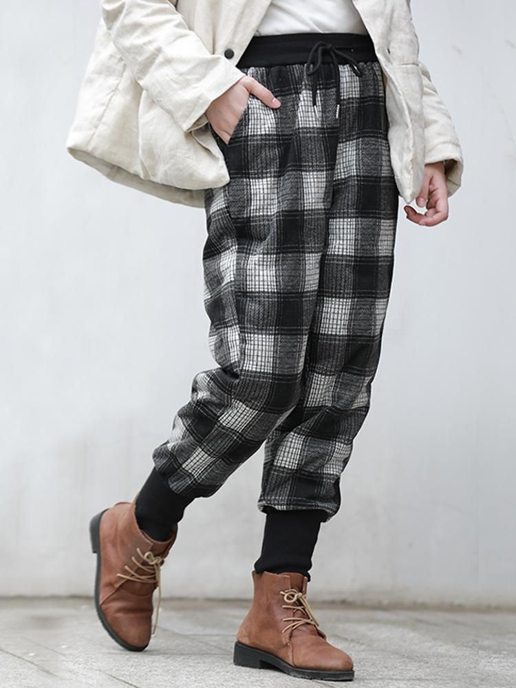 Winter Retro Plaid Warm Potlooddons Broek