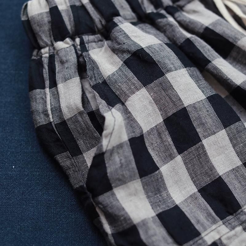 Zomer Nieuwe Plaid Katoen Linnen Losse Casual Broek