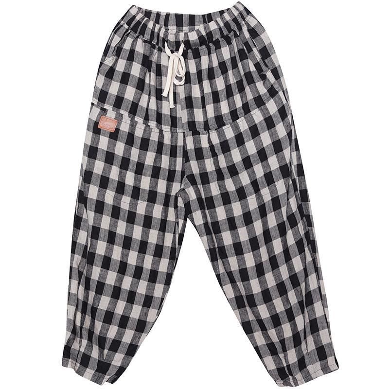 Zomer Nieuwe Plaid Katoen Linnen Losse Casual Broek