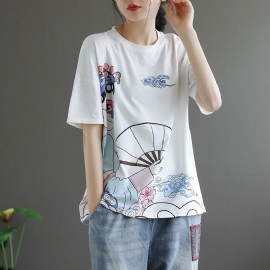 Casual T-shirt Met Korte Mouwen Van Katoen Met Print