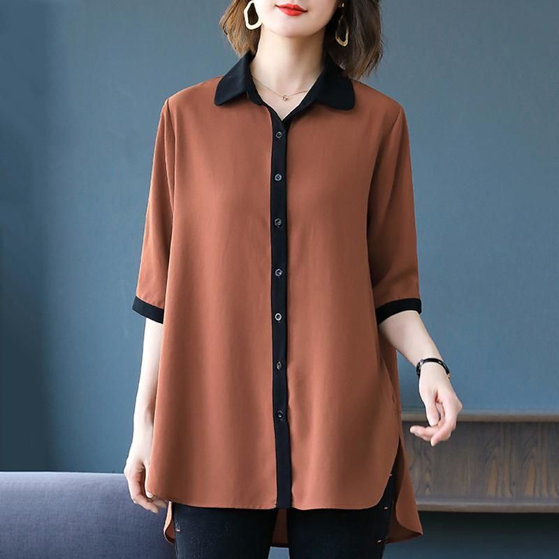 Chique Los Eenvoudig Effen Hoog Laag Shirt Met Lange Mouwen Plus Size