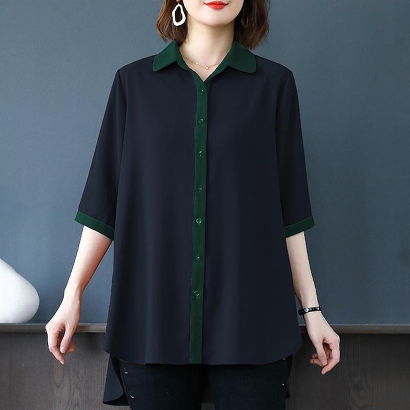 Chique Los Eenvoudig Effen Hoog Laag Shirt Met Lange Mouwen Plus Size