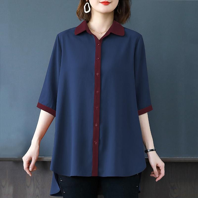 Chique Los Eenvoudig Effen Hoog Laag Shirt Met Lange Mouwen Plus Size