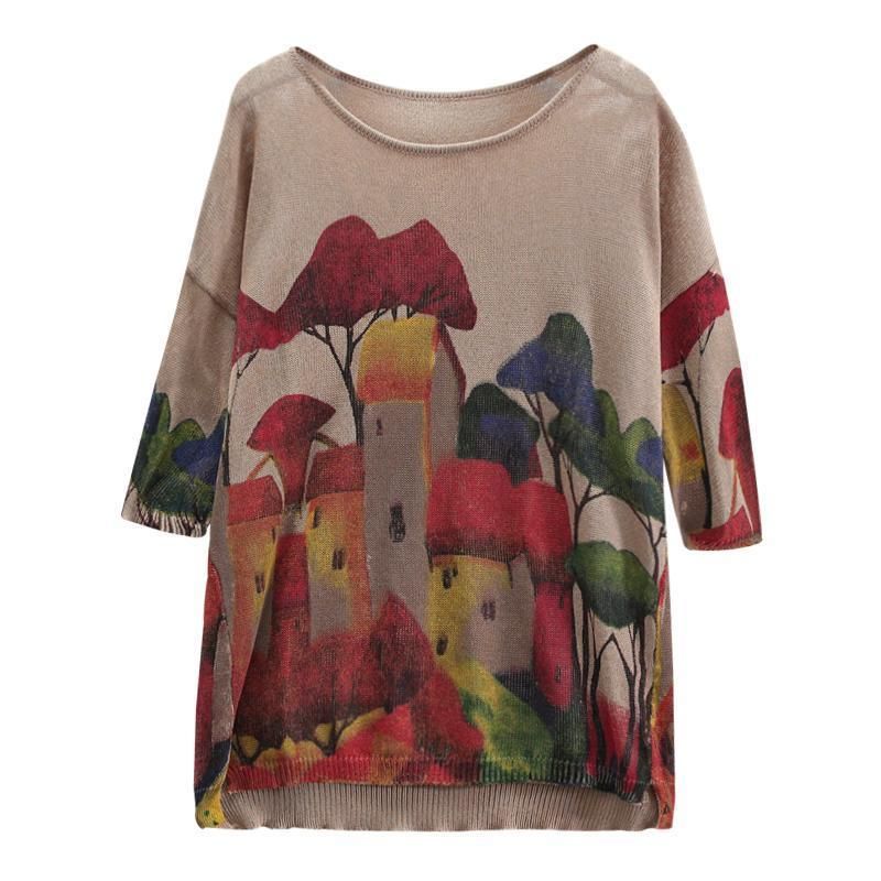 Comfortabel Los T-shirt Met Halve Mouwen En Print