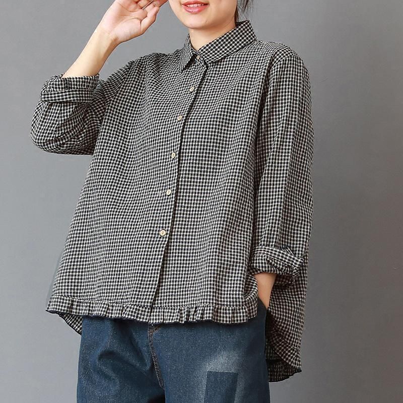 Dames Lente Plaid Turn-down Kraag Losse Shirt