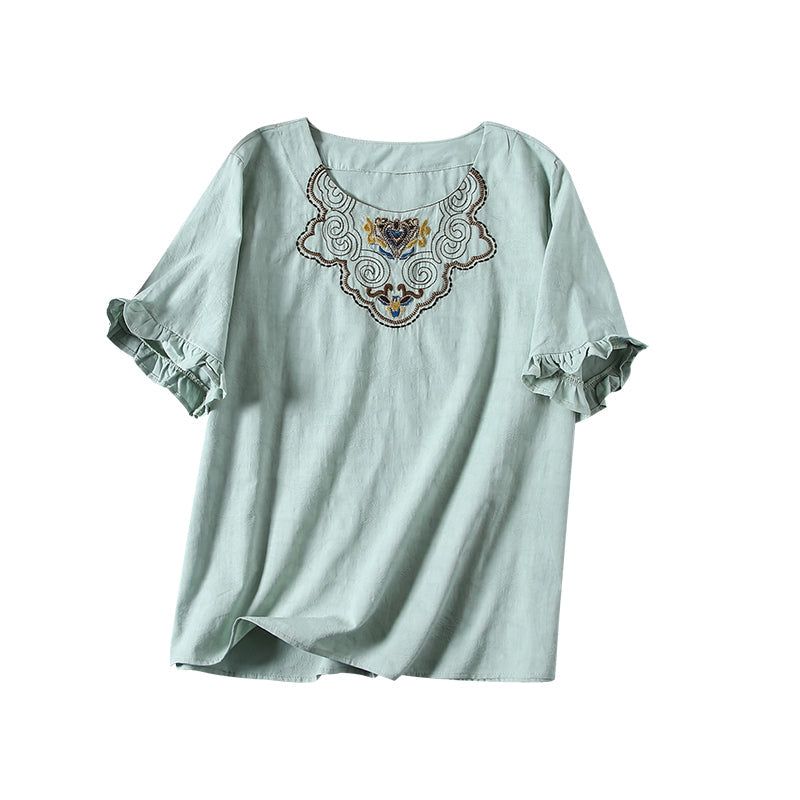 Dames Zomer Vintage Borduurwerk Verstoorde T-shirt