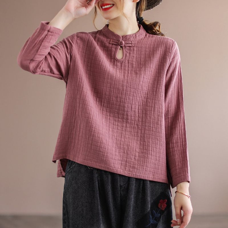 Etnische Retro Lente Katoenen Linnen Pullover Blouse