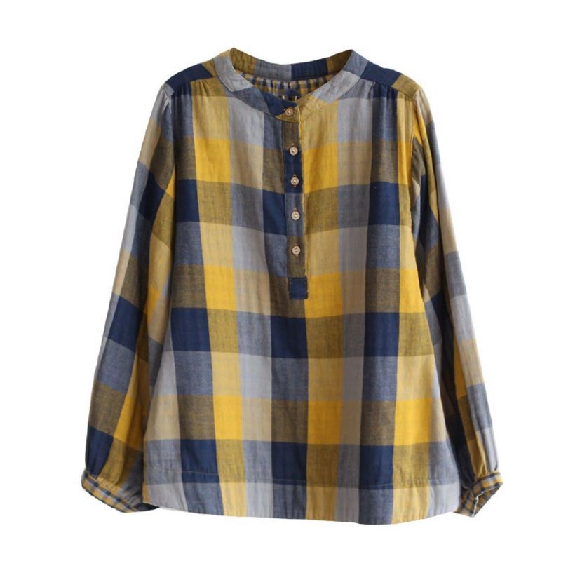 Gingham Shift Shirt Met Opstaande Kraag