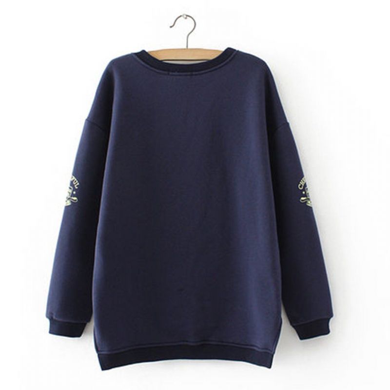 Hoog Laag Casual Los Gedrukt Fleece Sweatshirt