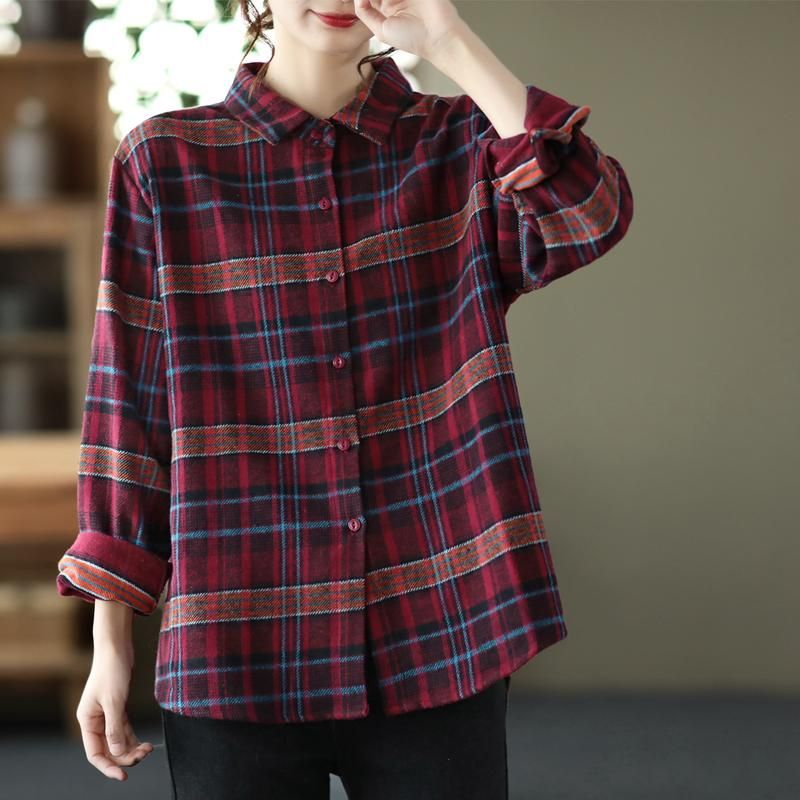 Lente Herfst Casual Retro Revers Plaid Shirt