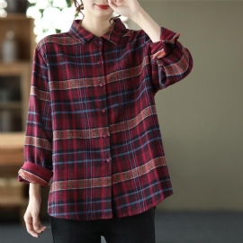 Lente Herfst Casual Retro Revers Plaid Shirt