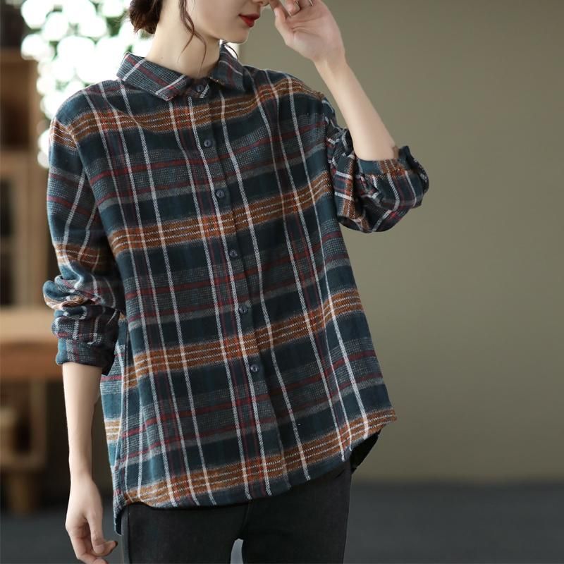 Lente Herfst Casual Retro Revers Plaid Shirt