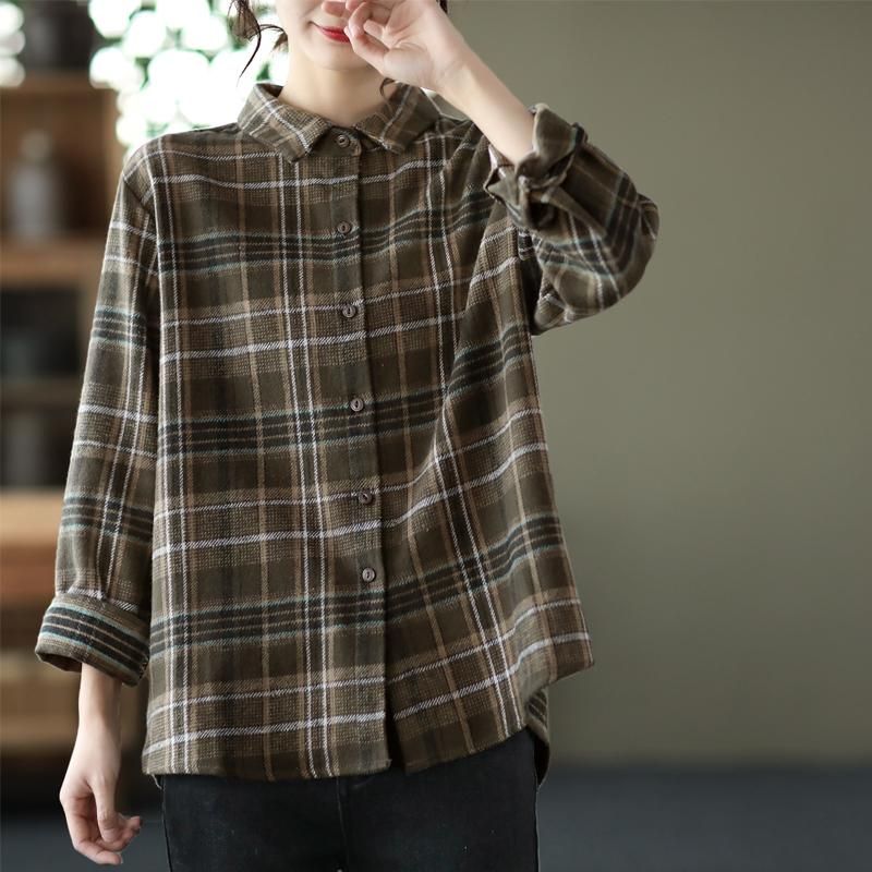 Lente Herfst Casual Retro Revers Plaid Shirt