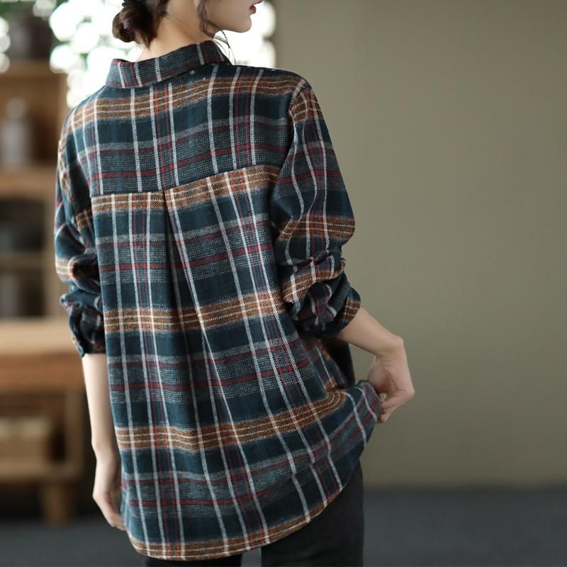 Lente Herfst Casual Retro Revers Plaid Shirt