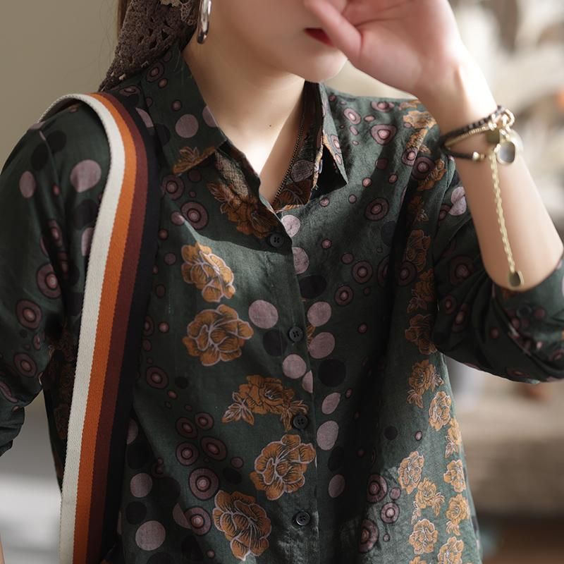 Lente Herfst Retro Casual Dots Print Katoenen Blouse