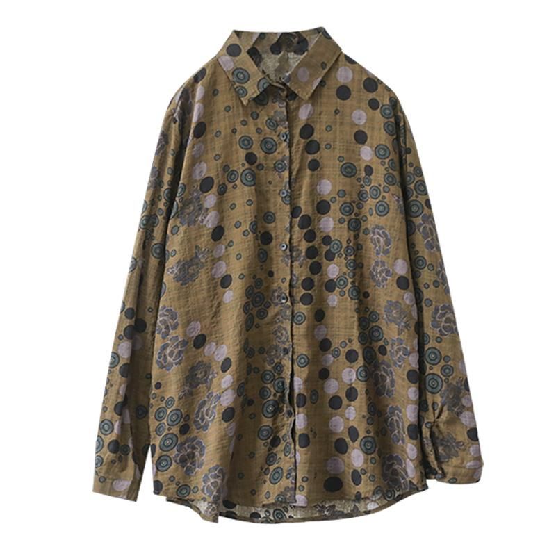 Lente Herfst Retro Casual Dots Print Katoenen Blouse