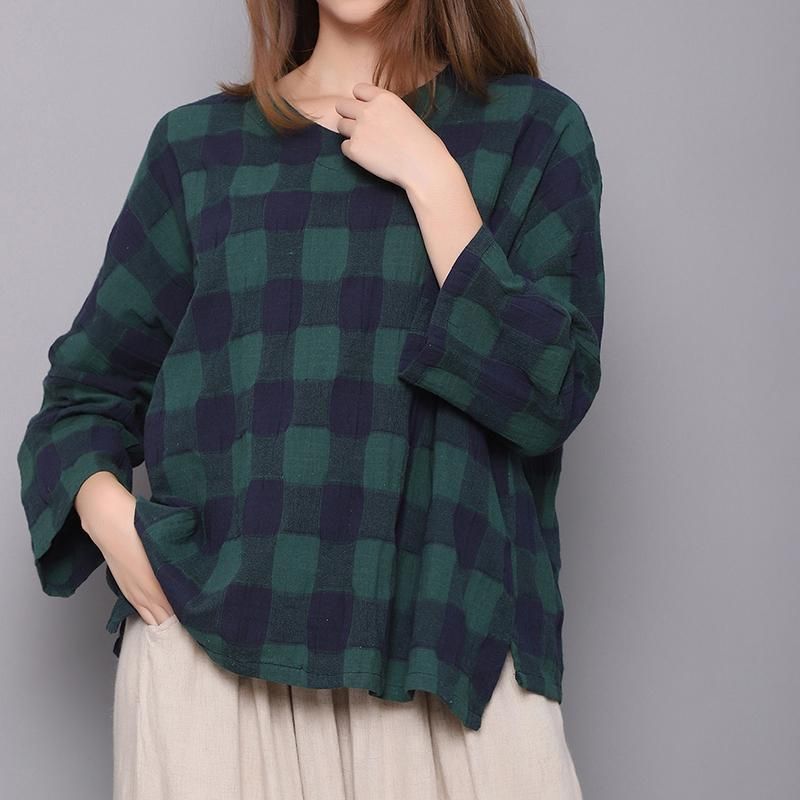 Lente Katoen Linnen Plaid Dames Shirt