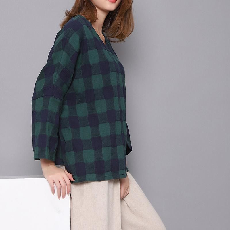 Lente Katoen Linnen Plaid Dames Shirt