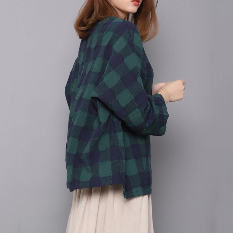 Lente Katoen Linnen Plaid Dames Shirt