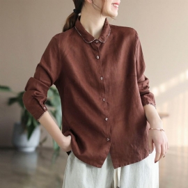 Lente Linnen Retro Losse Casual Vrouwen Blouse