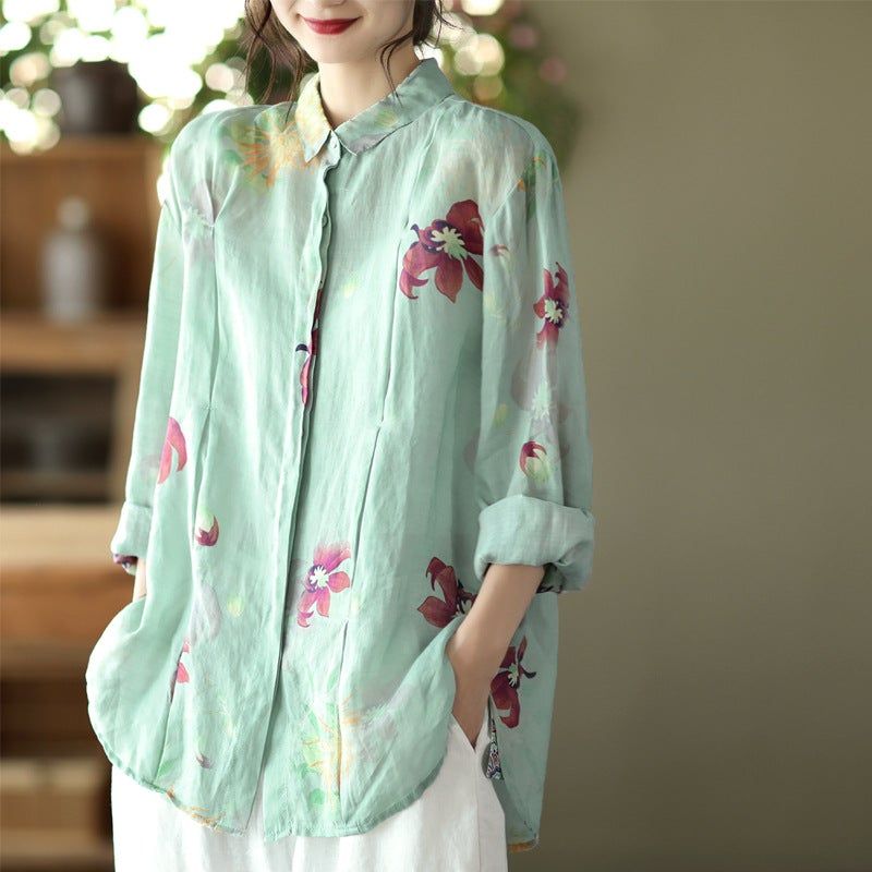 Lente Losse Casual Retro Linnen Bloemen Blouse