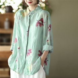 Lente Losse Casual Retro Linnen Bloemen Blouse