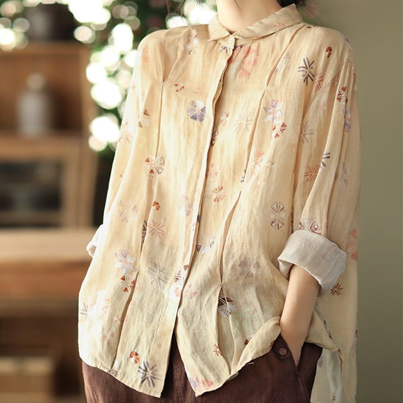 Lente Losse Casual Retro Linnen Bloemen Blouse