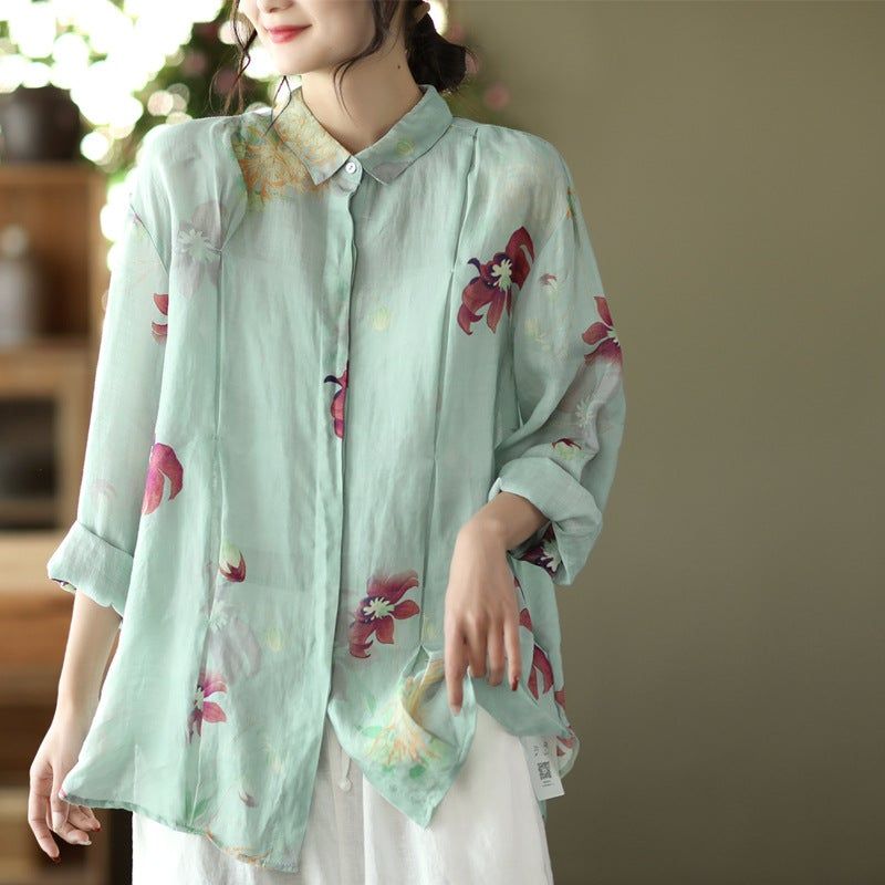 Lente Losse Casual Retro Linnen Bloemen Blouse