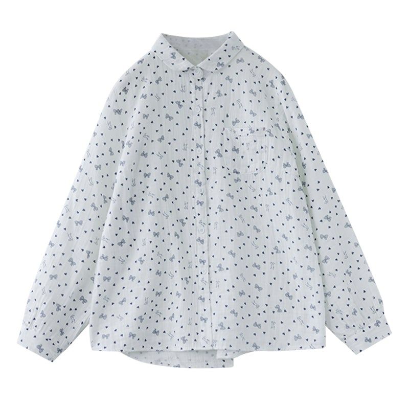 Lente Losse Retro Casual Blouse Met Lange Mouwen En Bloemen