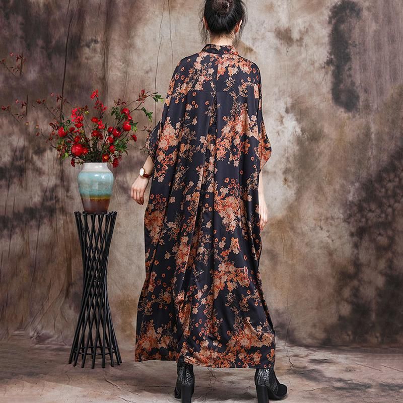 Lente Plus Size Hemdjurk Met Vleermuismouwen En Bloemenprint