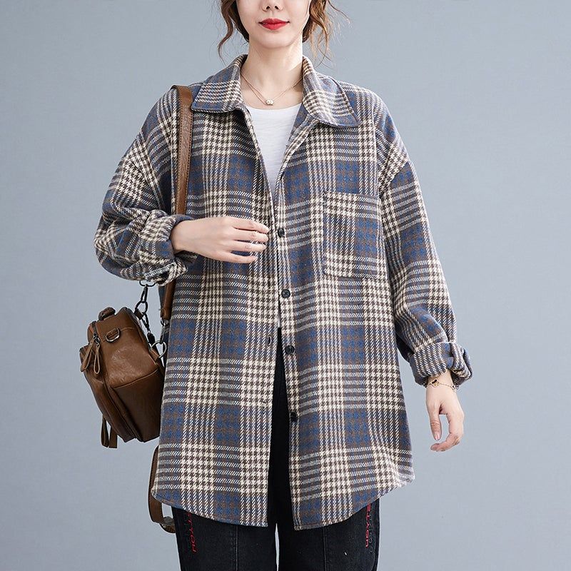 Lente Retro Casual Shirt Met Lange Mouwen Losse Plaid