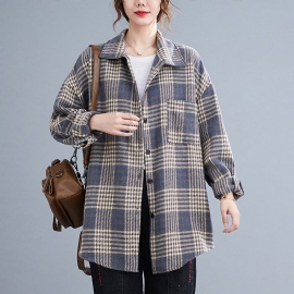 Lente Retro Casual Shirt Met Lange Mouwen Losse Plaid