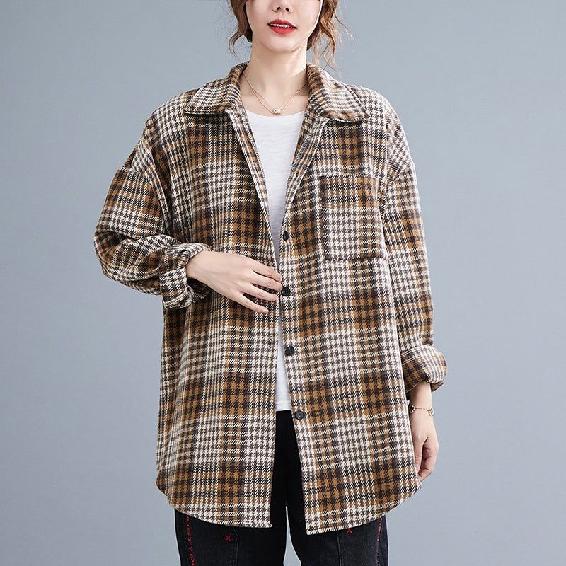 Lente Retro Casual Shirt Met Lange Mouwen Losse Plaid