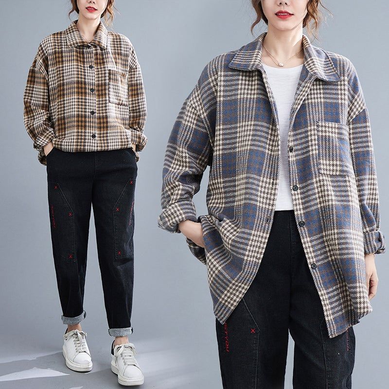 Lente Retro Casual Shirt Met Lange Mouwen Losse Plaid