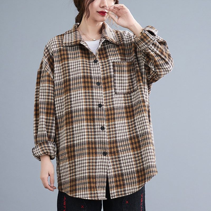 Lente Retro Casual Shirt Met Lange Mouwen Losse Plaid