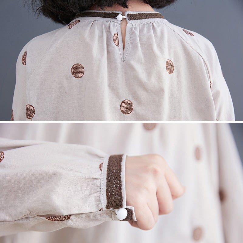 Lente Retro Polka Dot Losse Casual Linnen Blouse