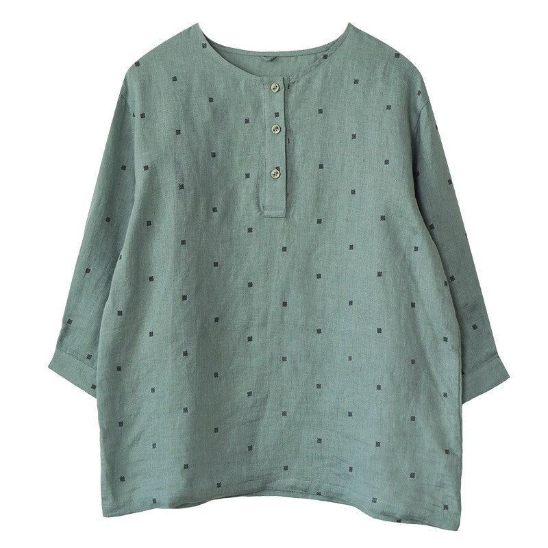 Lente Vrouwen Groene Linnen Vintage Blouse