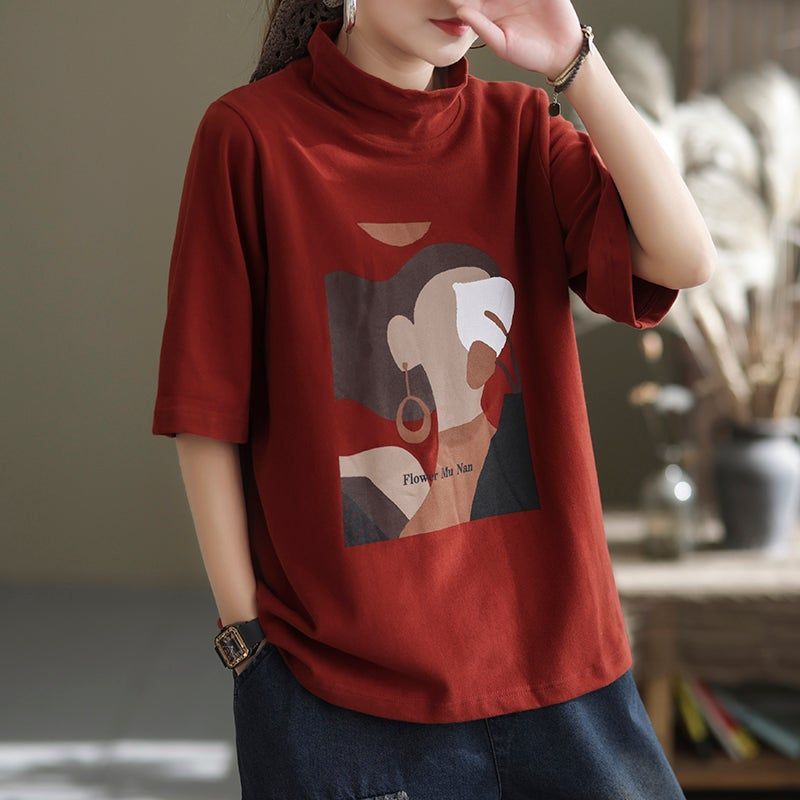 Lente Vrouwen Losse Cartoon Print Half Mouw T-shirt