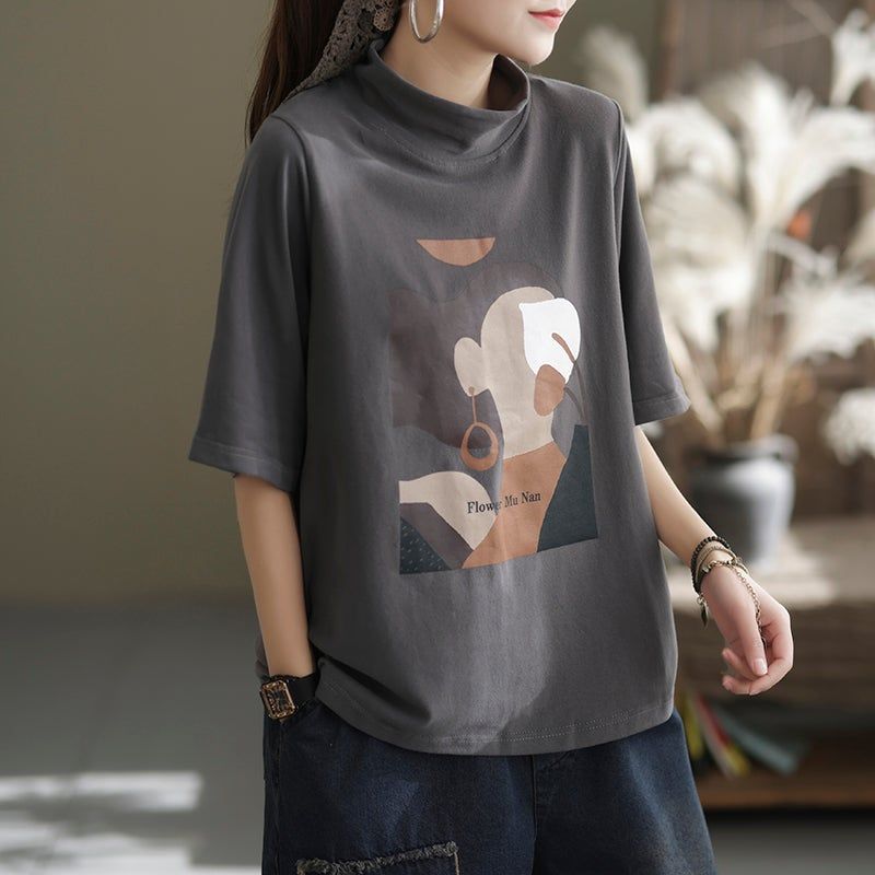 Lente Vrouwen Losse Cartoon Print Half Mouw T-shirt