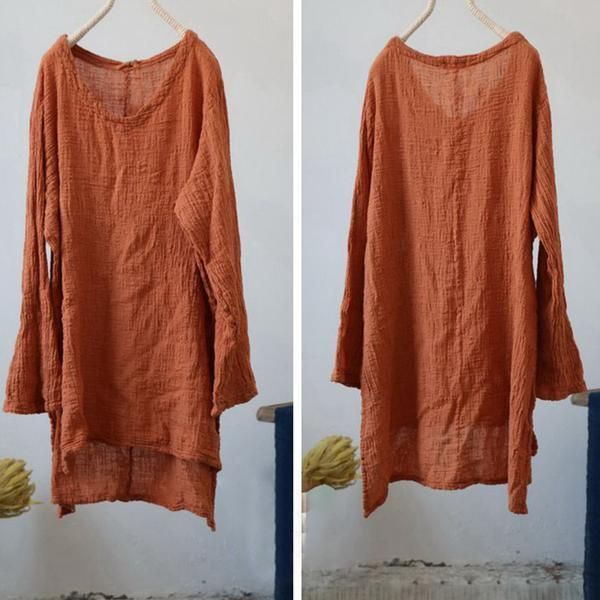 Linnen Blouse Met Hoge Lage Zoom En Losse Lange Mouwen